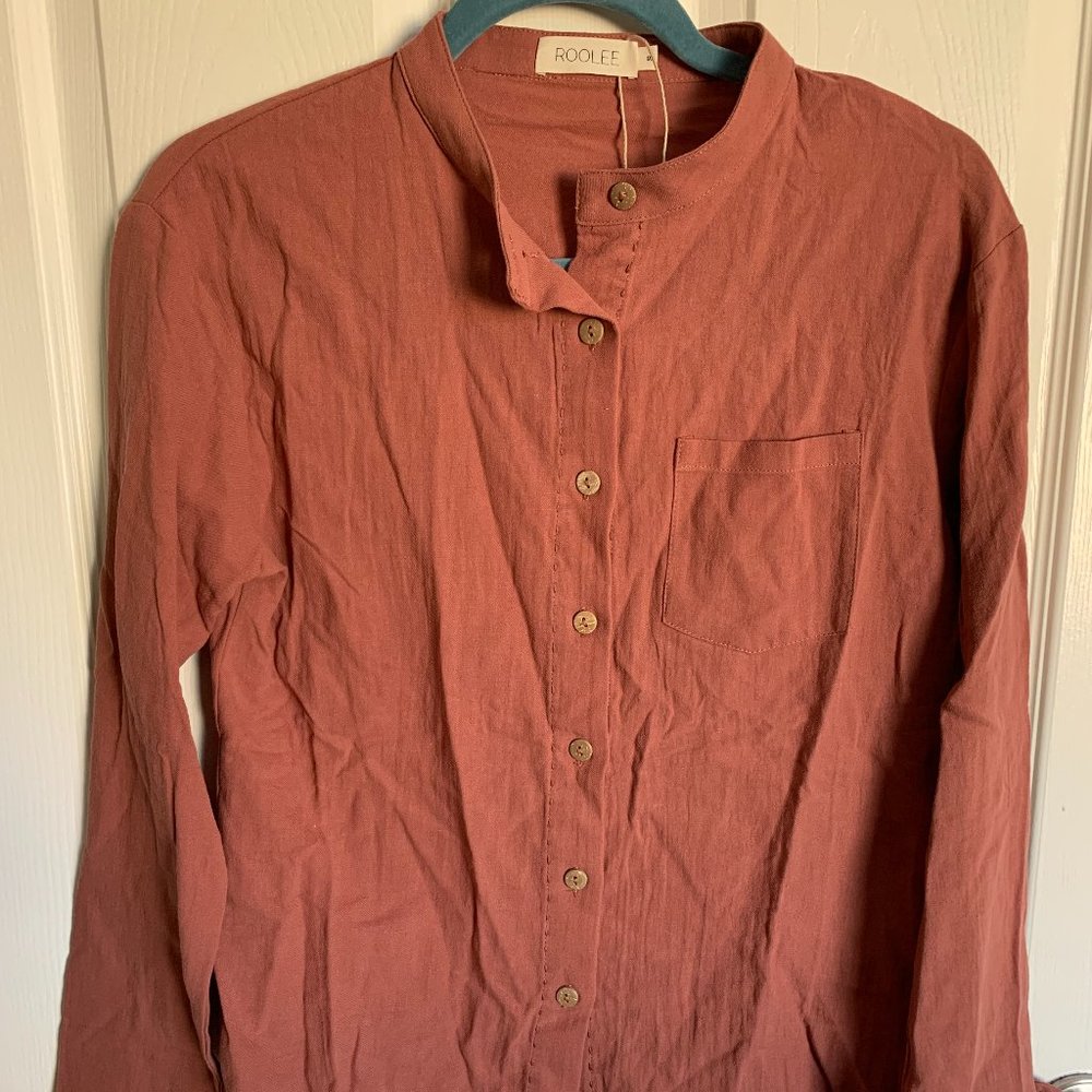Roolee Collarless Dusty Rose Button Down Shirt - Small - New with Tags